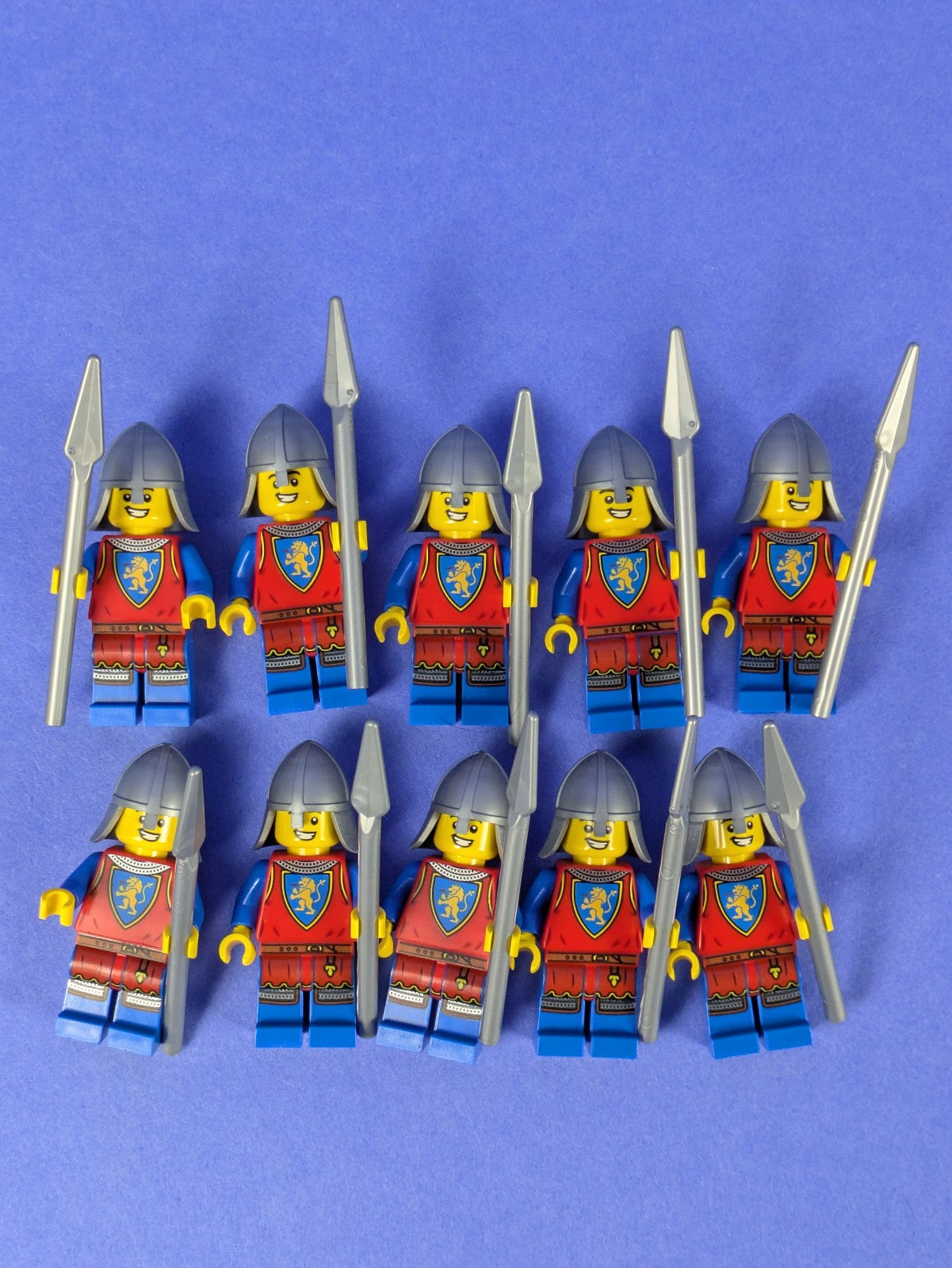 Lego Castle: Lion Knight - Male Nasal Helmet w/ Spear - 10 Army Pack!