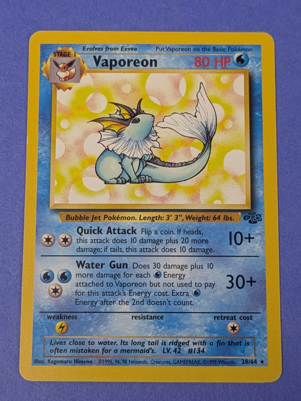 Vaporeon - 28/64 - Rare Unlimited Jungle - Pokemon Card - MP