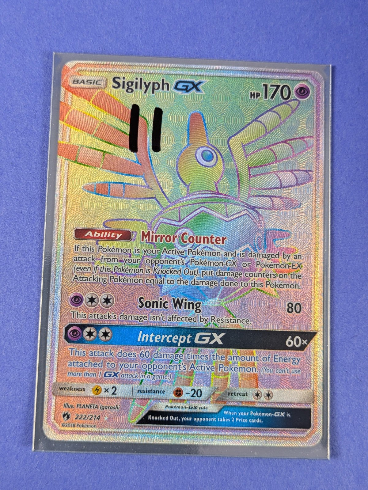 Sigilyph GX - 222/214 - Hyper Rare Lost Thunder - Pokemon Card - NM