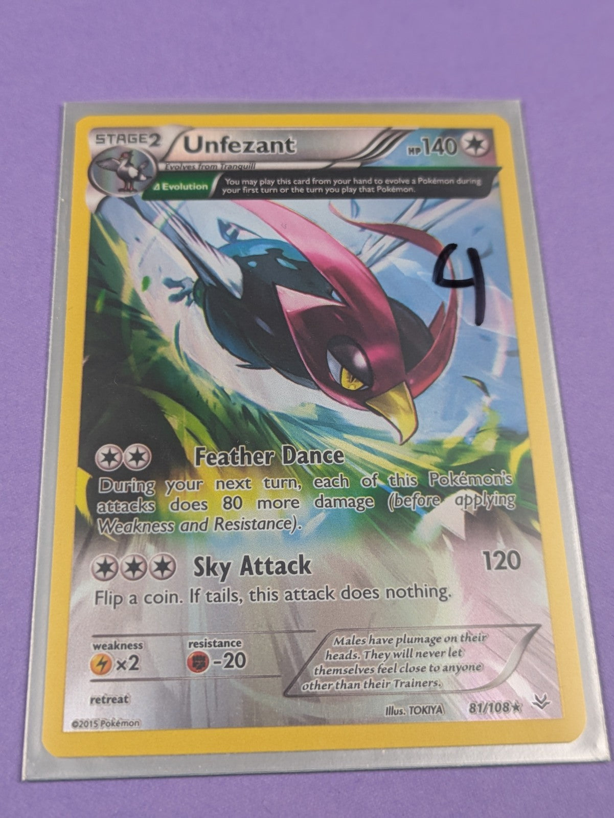 Unfezant - 81/108 - Rare Reverse Holo Roaring Skies - Pokemon Card - NM