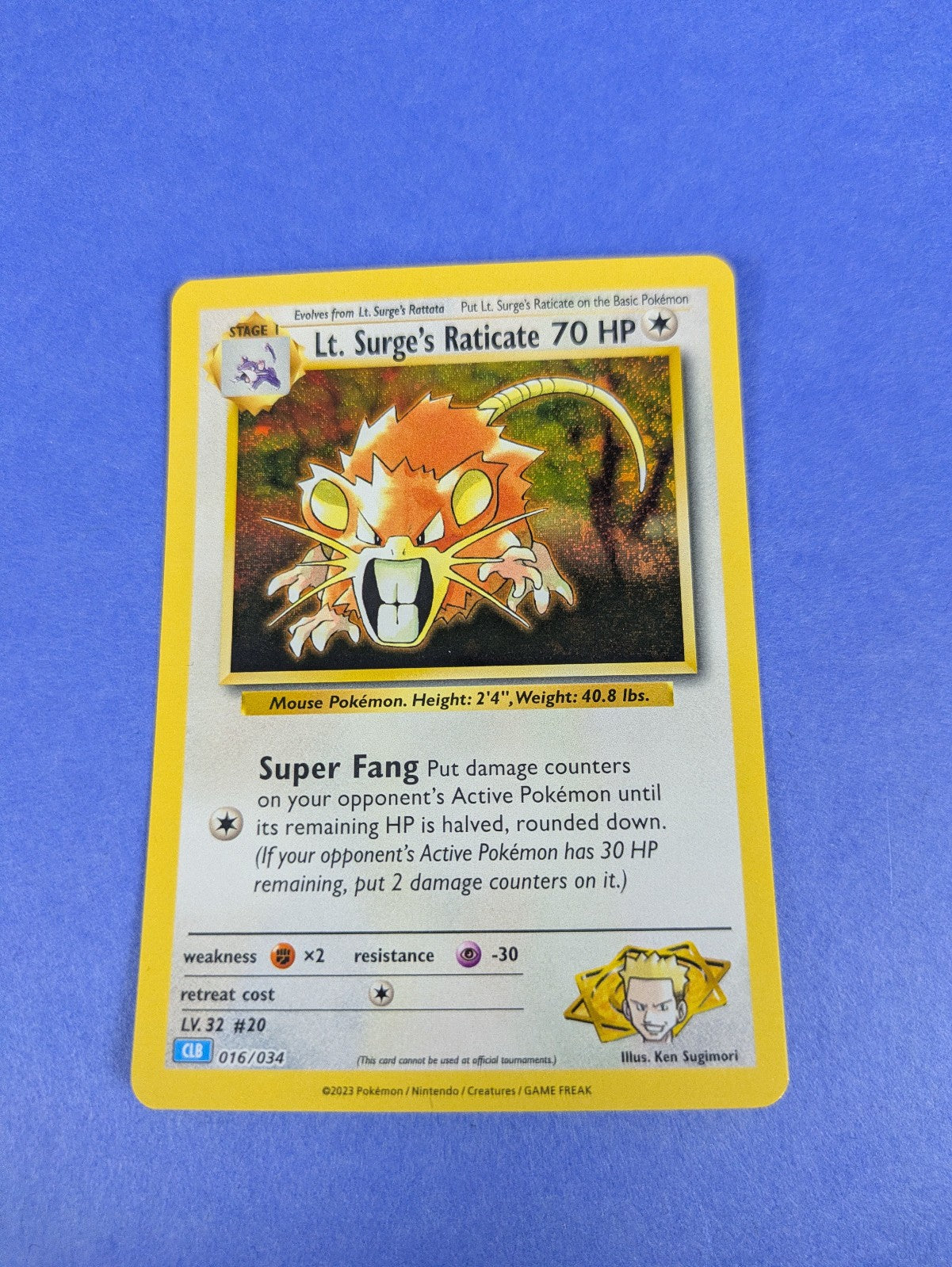 Lt. Surge's Raticate - 016/034 - Holo Promo TCG Classic - Blastoise CLB - NM