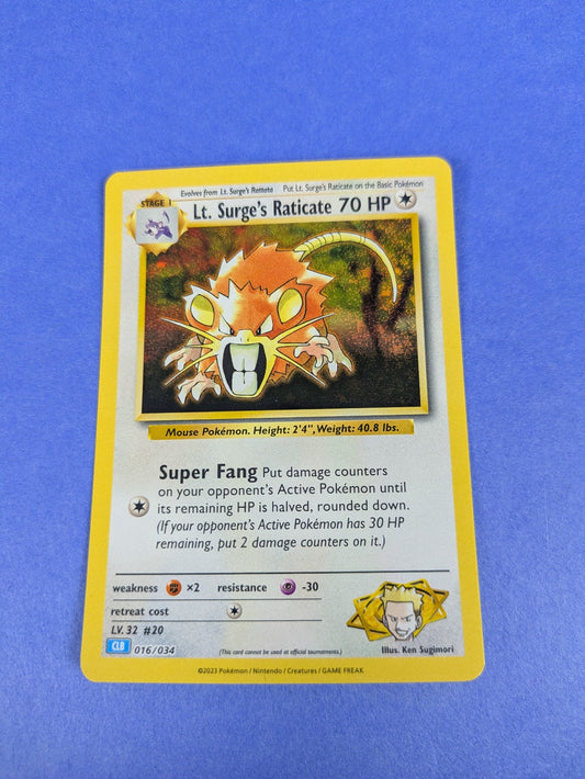 Lt. Surge's Raticate - 016/034 - Holo Promo TCG Classic - Blastoise CLB - NM