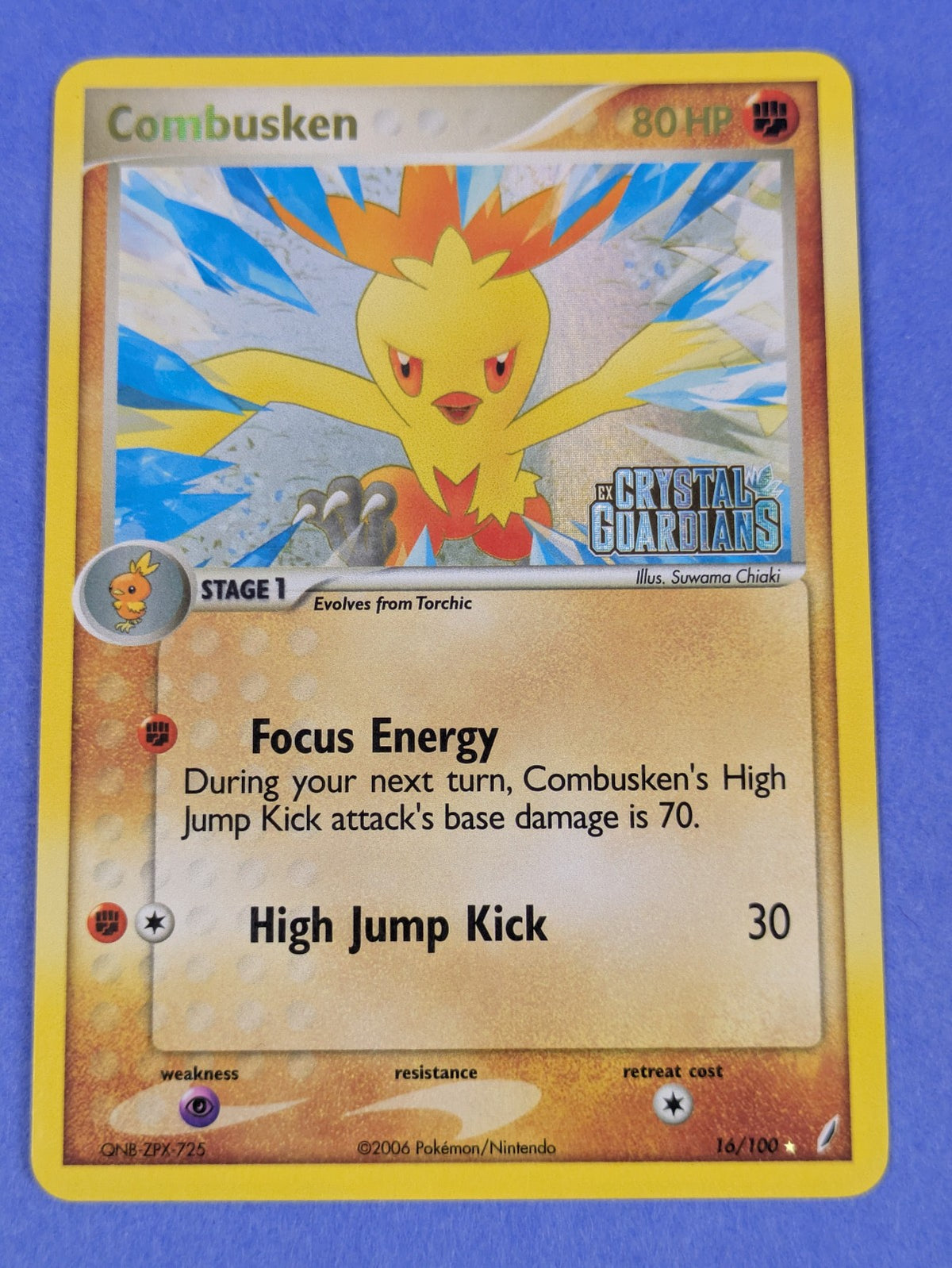 Combusken - 16/100 - Rare Reverse Holo Crystal Guardians - Pokemon Card - LP