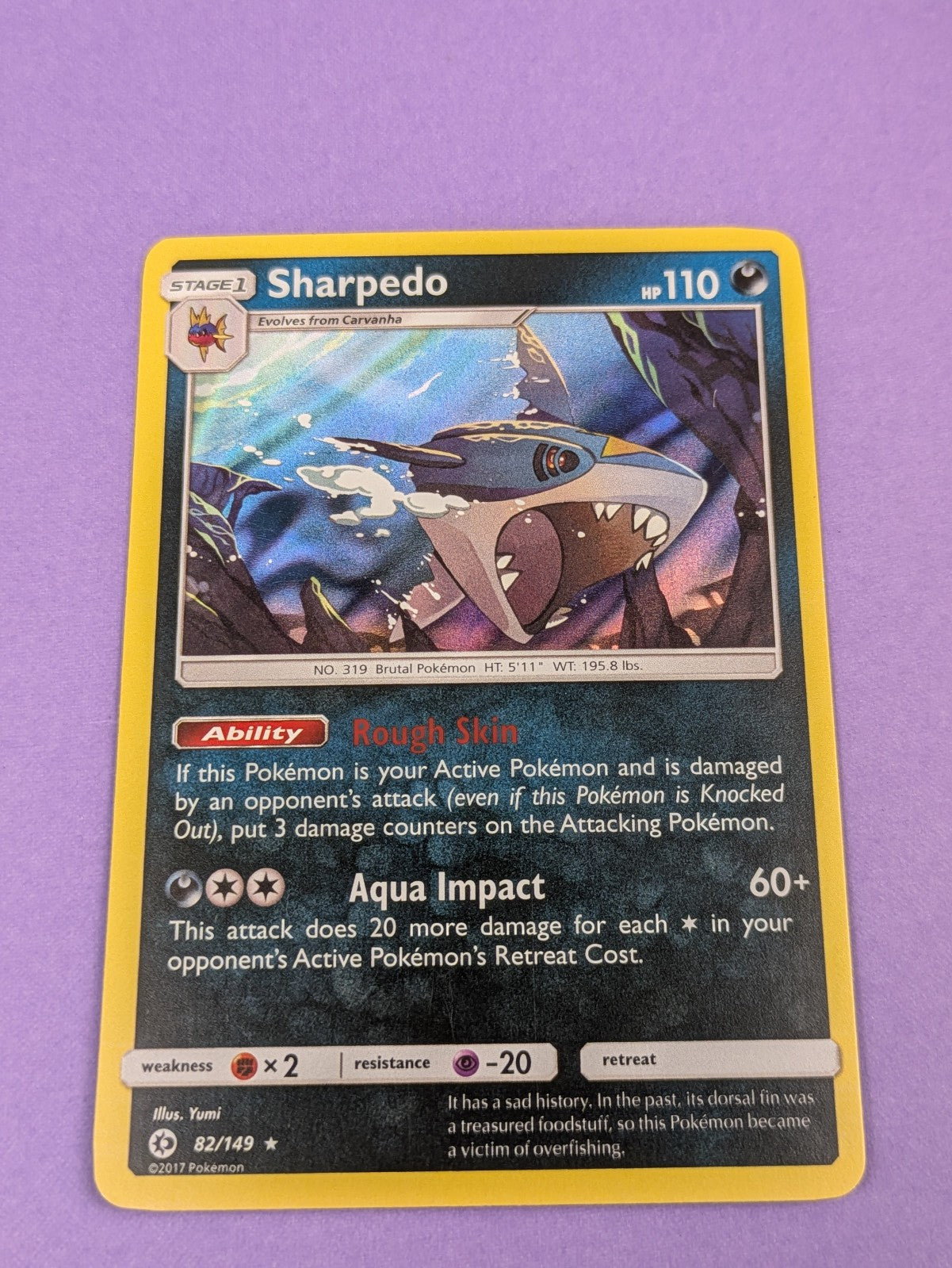 Sharpedo - 82/149 - Rare Holo Sun & Moon  - Pokemon Card - NM