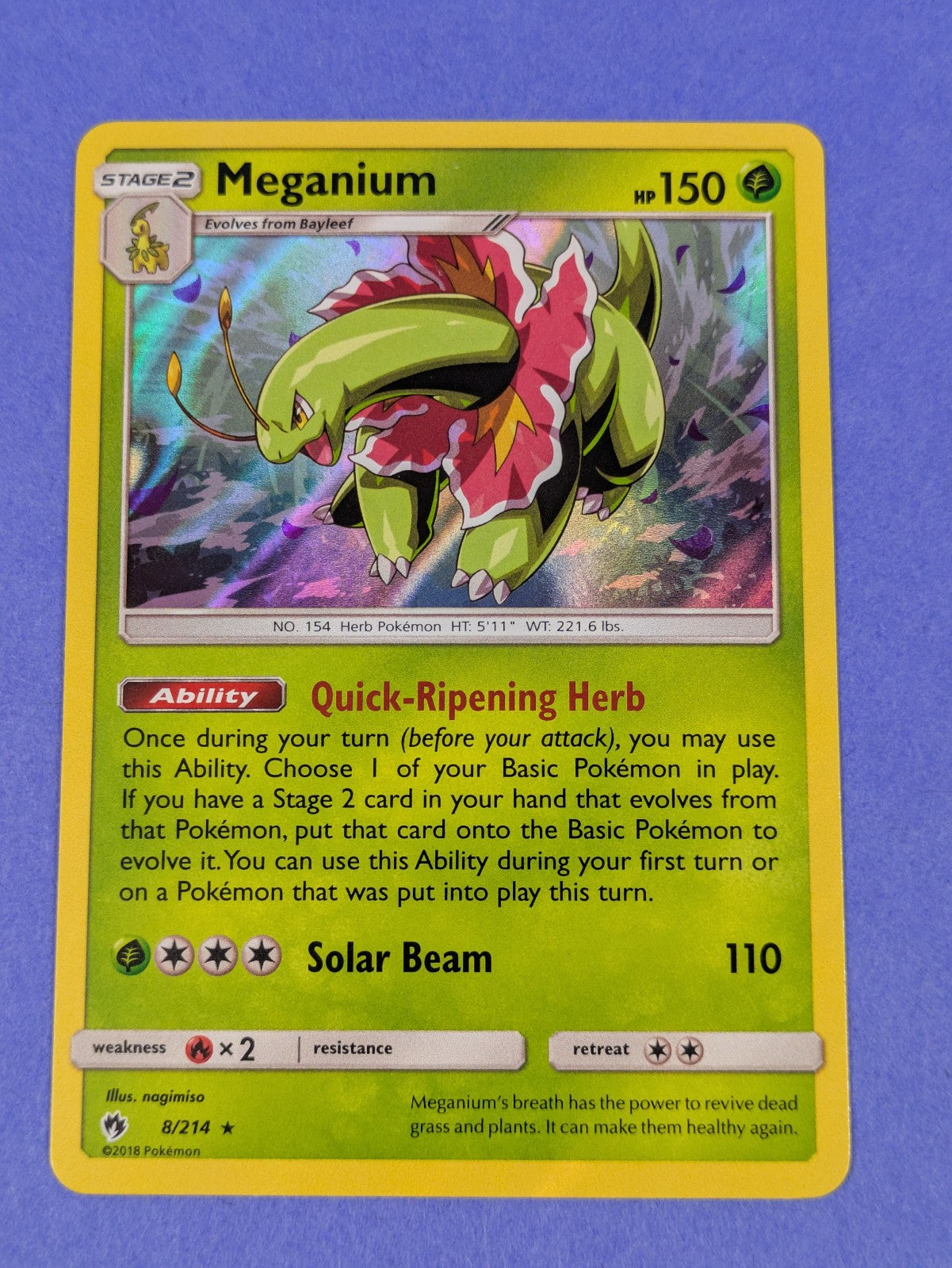 Meganium - 8/214 - Holo Rare Lost Thunder - Pokemon Card - NM