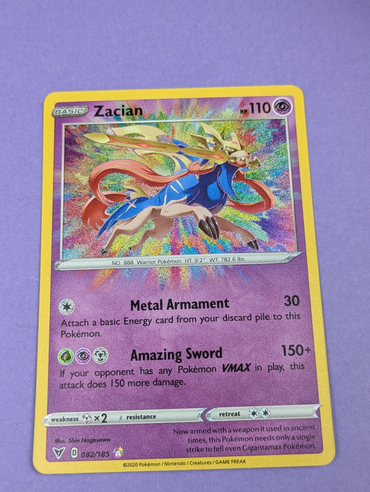 Zacian - 082/185 - Amazing Rare Holo Vivid Voltage - Pokemon Card - NM