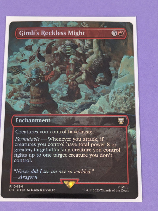 MTG: The Lord of the Rings: Gimli's Reckless Might Borderless Foil #0494 Rare NM