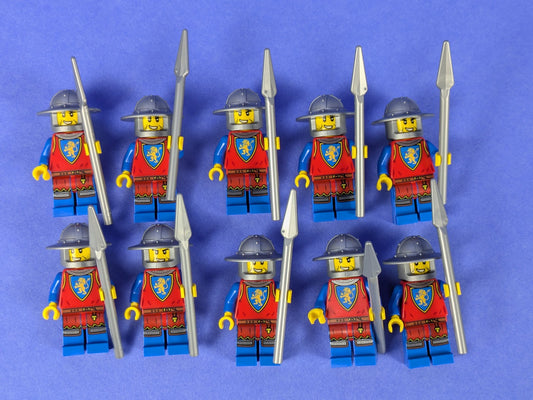 Lego Castle: Lion Knight - Male Angry Kettle Hat w/ Spear - 10 Army Pack!