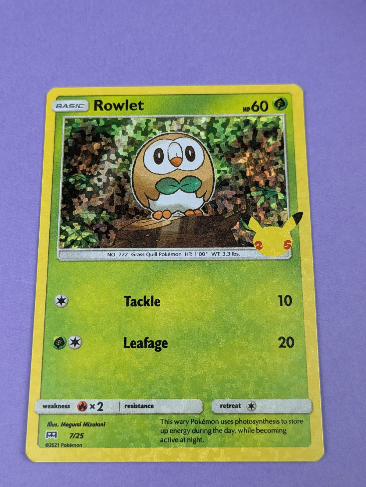 Rowlet - 7/25 - 25th Anniversary Holo Promo McDonald's Collection 2021 - NM