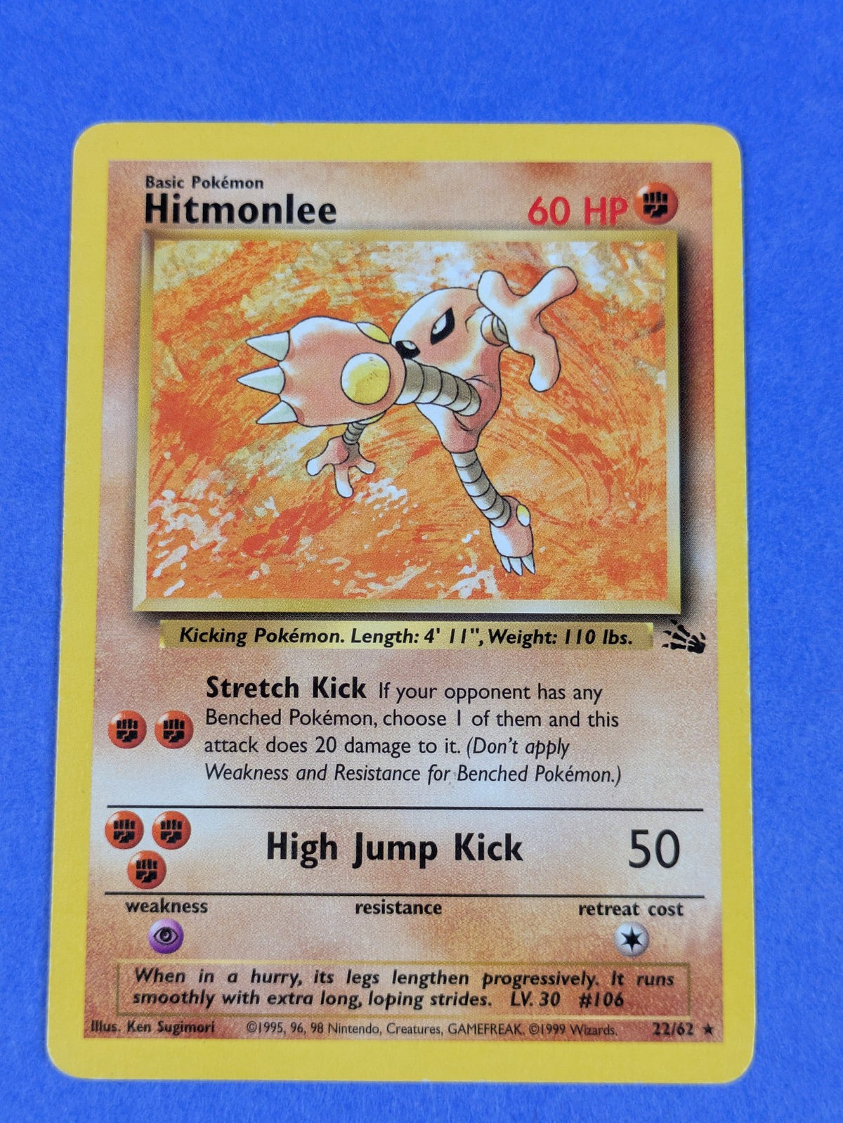 Hitmonlee - 22/62 - Rare Unlimited Fossil - Pokemon Card - LP