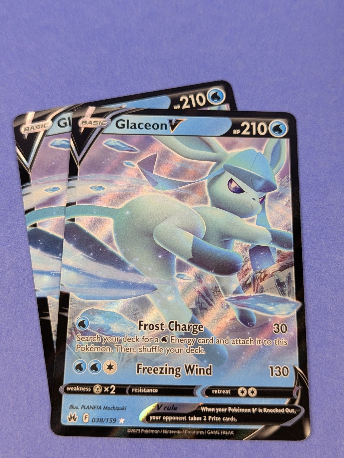 Glaceon V - 038/159 - Rare Holo V Crown Zenith - Pokemon Card - NM