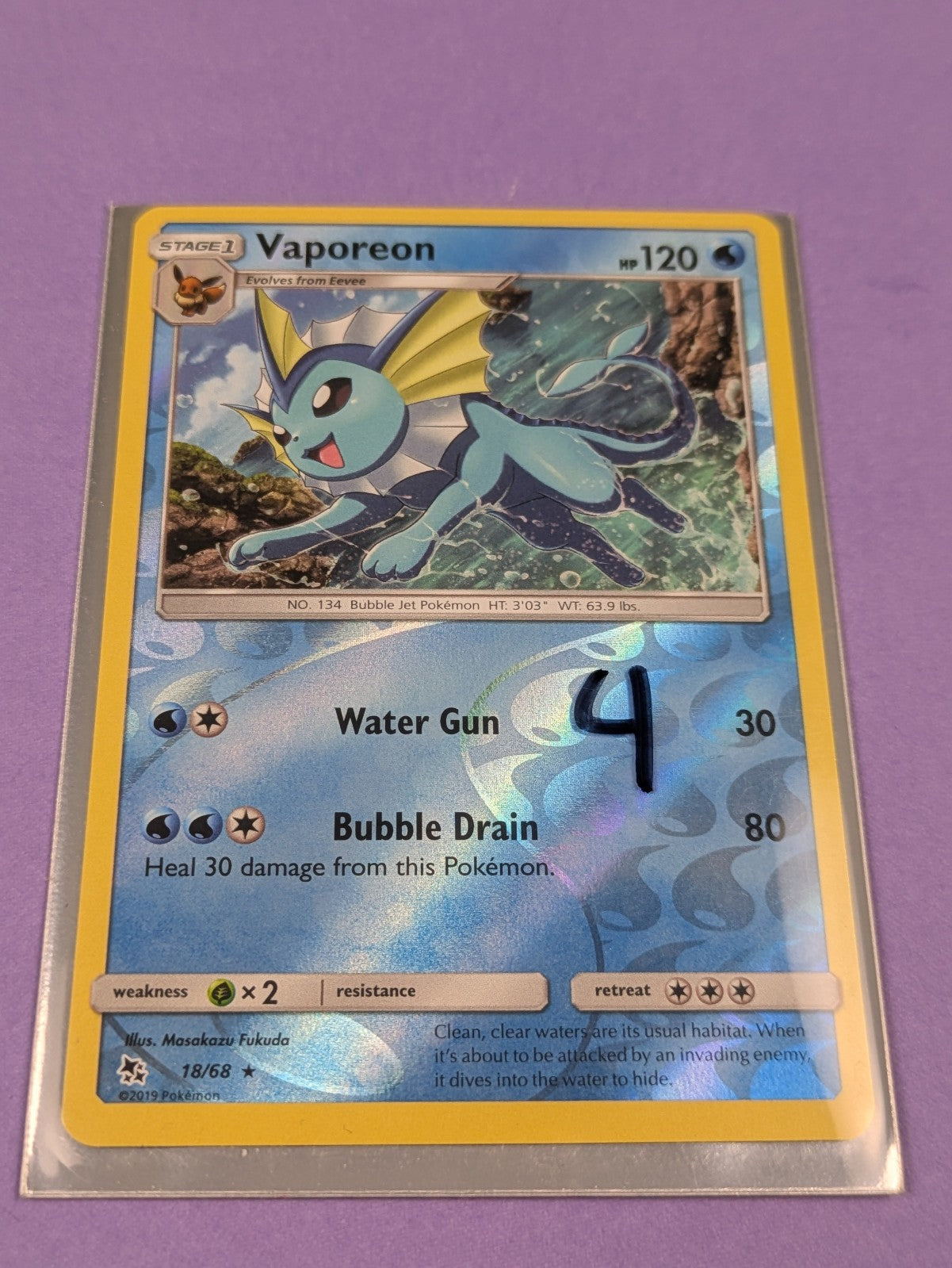 Vaporeon - 18/68 - Rare Reverse Holo Hidden Fates - Pokemon Card - NM