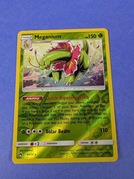 Meganium - 8/214 - Rare Reverse Holo Lost Thunder - Pokemon Card - LP