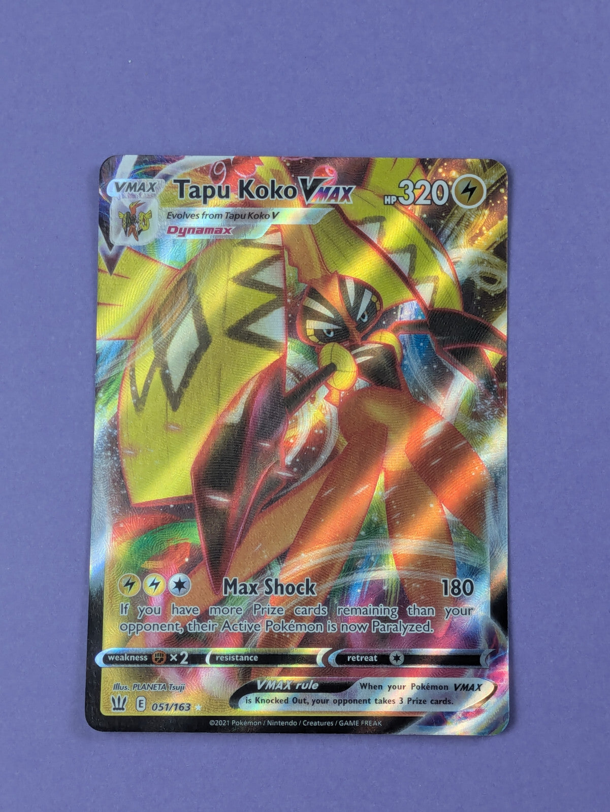 Tapu Koko VMAX - 051/163 - Ultra Rare Sword & Shield- Pokemon Card - NM