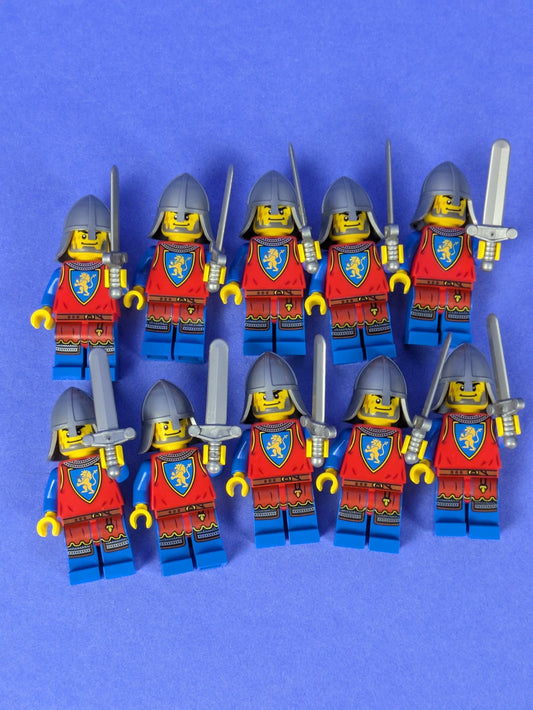 Lego Castle: Lion Knight - Male Nasal Helmet w/ Sword - 10 Army Pack!