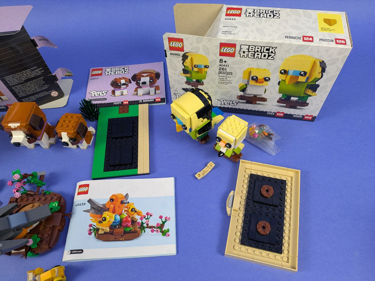 LEGO 3 Set Bundle: Budgie & Chick 40443, St. Bernard 40543, Bird's Nest 40639