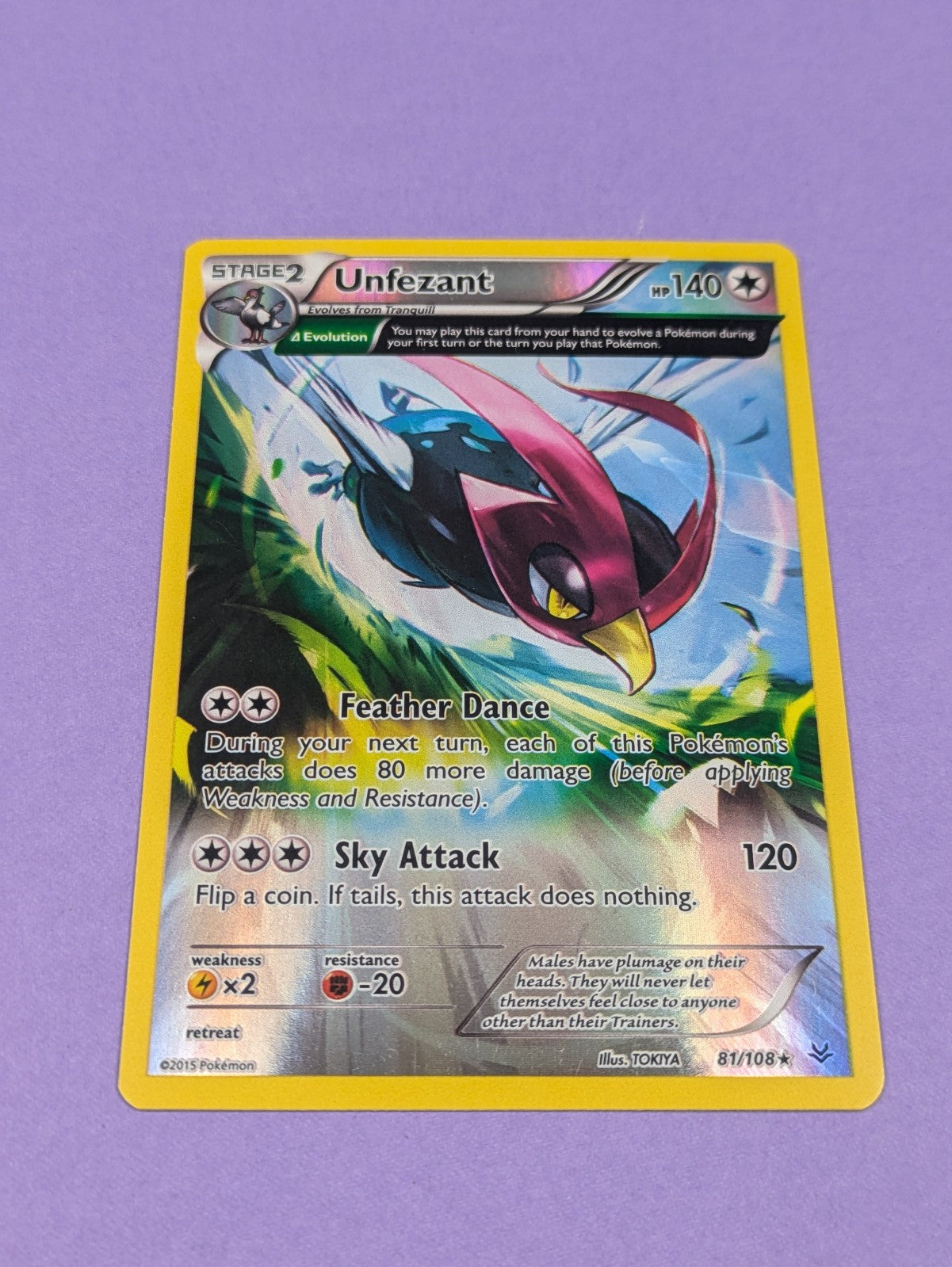 Unfezant - 81/108 - Rare Reverse Holo Roaring Skies - Pokemon Card - NM