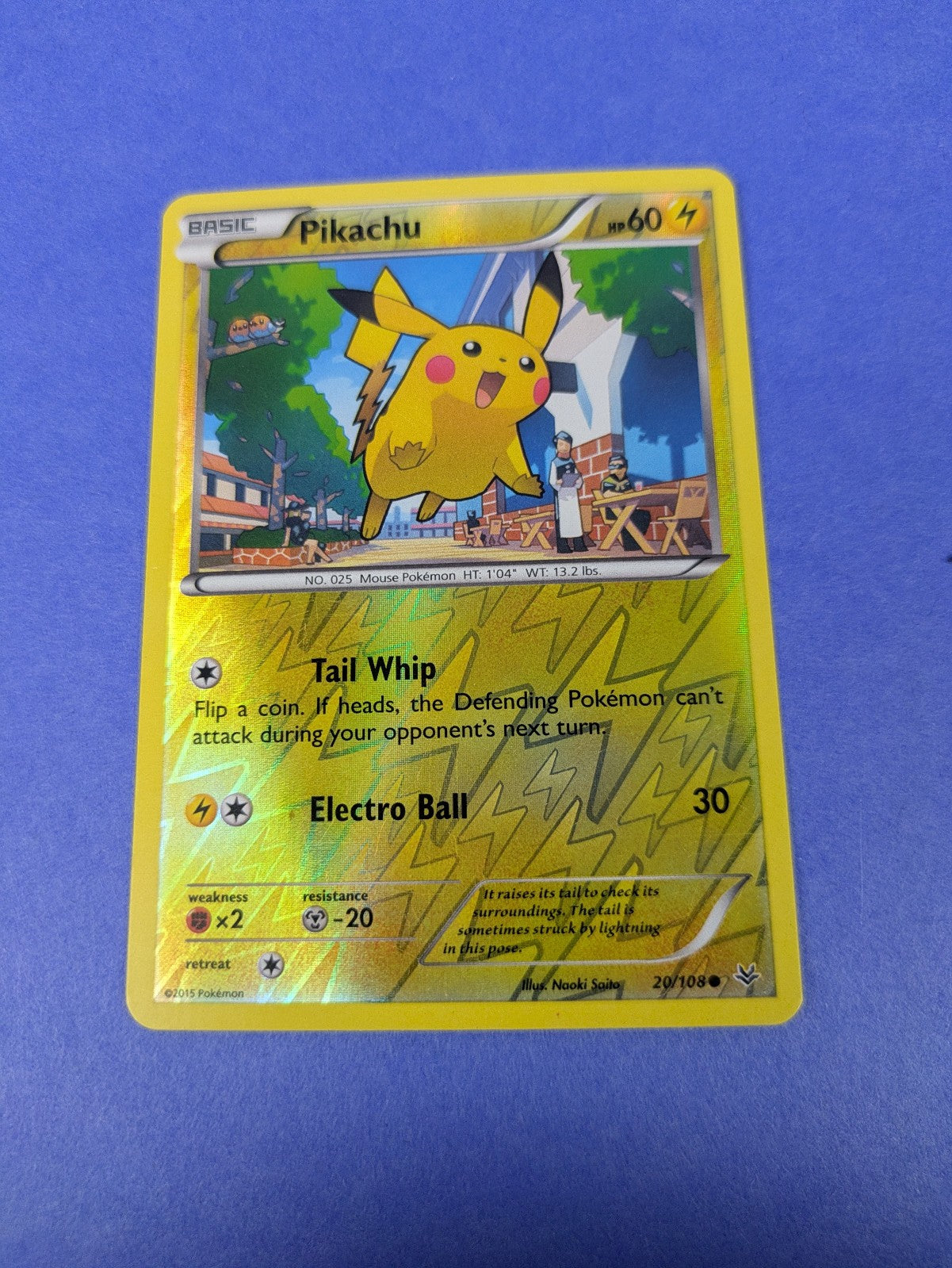 Pikachu - 20/108 - Common Reverse Holo Roaring Skies Pokemon Card - NM