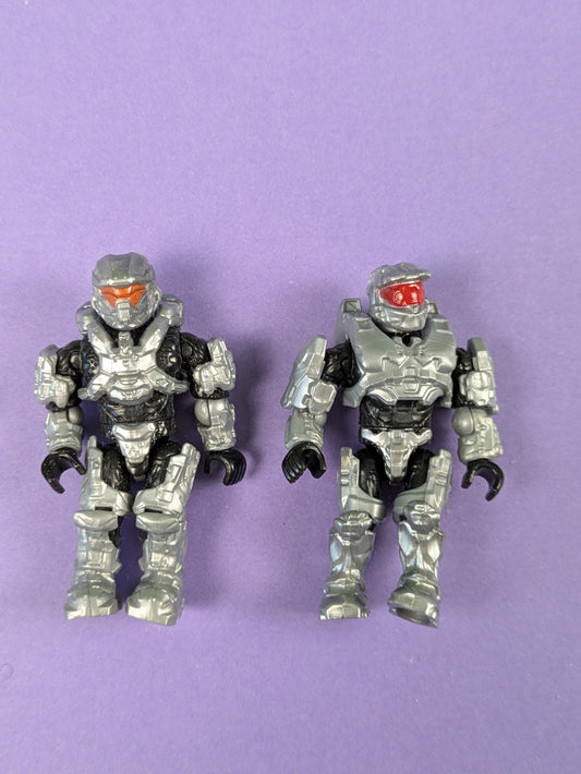 HALO Mega Bloks Metallic Silver Spartan & UNSC Spartan Mark VI - Lot of 2