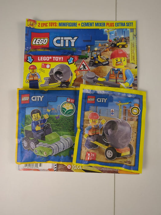 Lego Town: City: Builder with Cement Mixer & Farmer with Lawn Mower Paper Bag