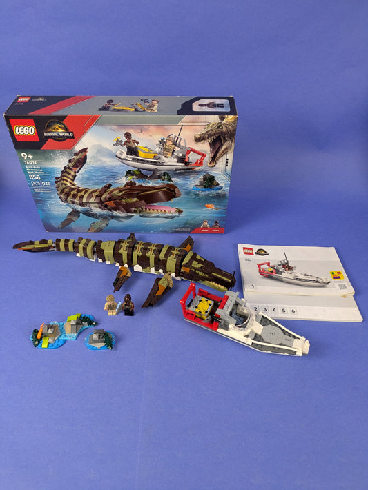 LEGO Jurassic World Brick-Built Mosasaurus Boat Mission 76974 Complete Set Pre-Owned