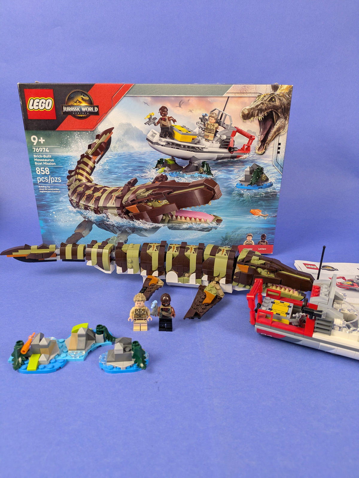 LEGO Jurassic World Brick-Built Mosasaurus Boat Mission 76974 Complete Set Pre-Owned