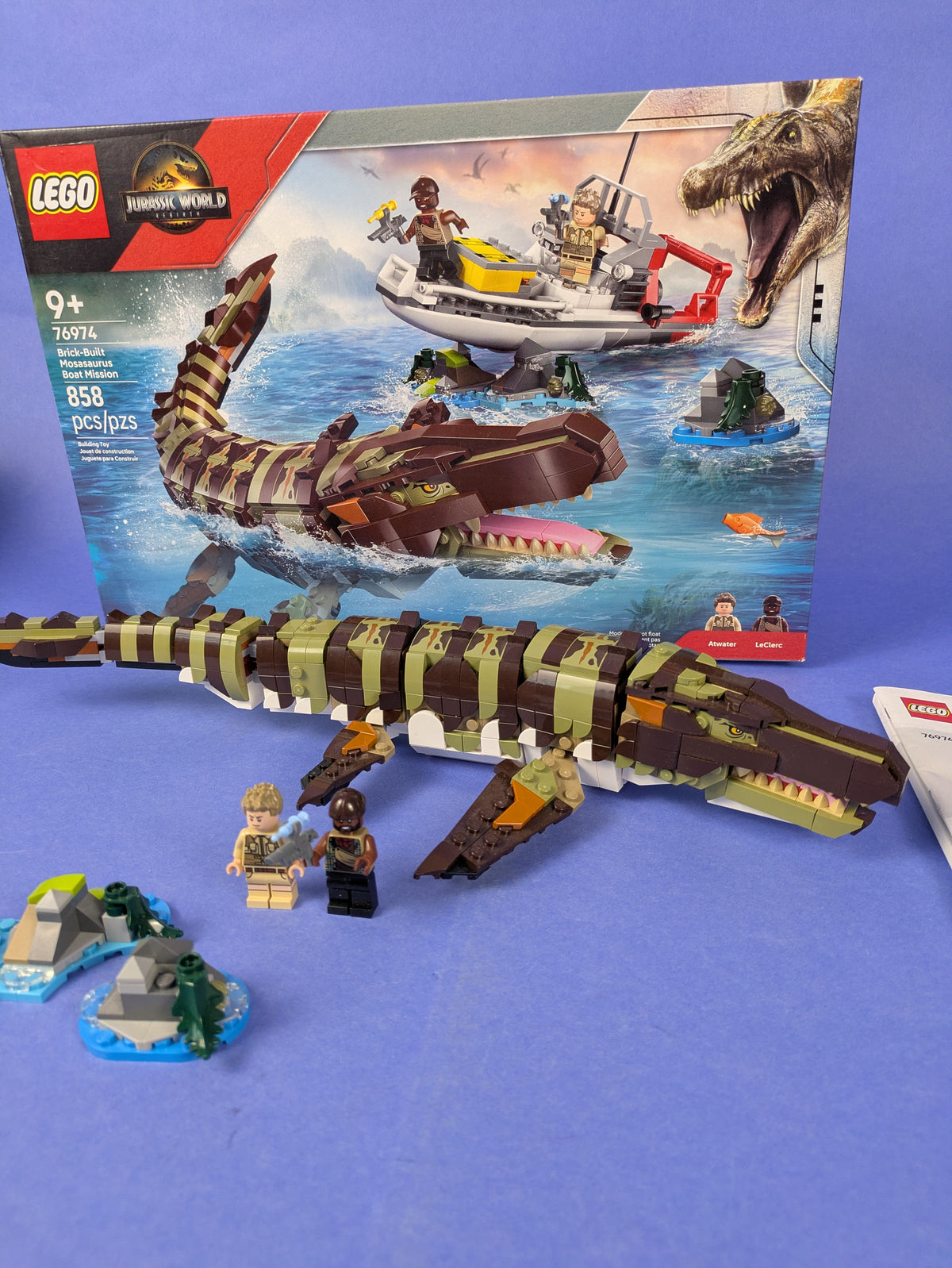 LEGO Jurassic World Brick-Built Mosasaurus Boat Mission 76974 Complete Set Pre-Owned