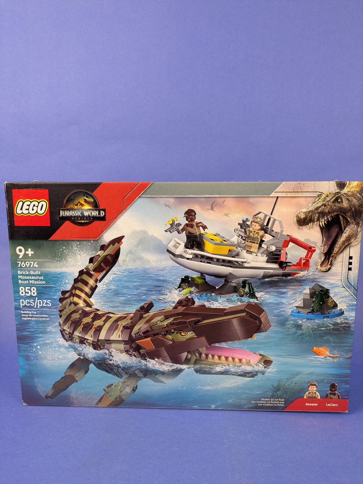 LEGO Jurassic World Brick-Built Mosasaurus Boat Mission 76974 Complete Set Pre-Owned
